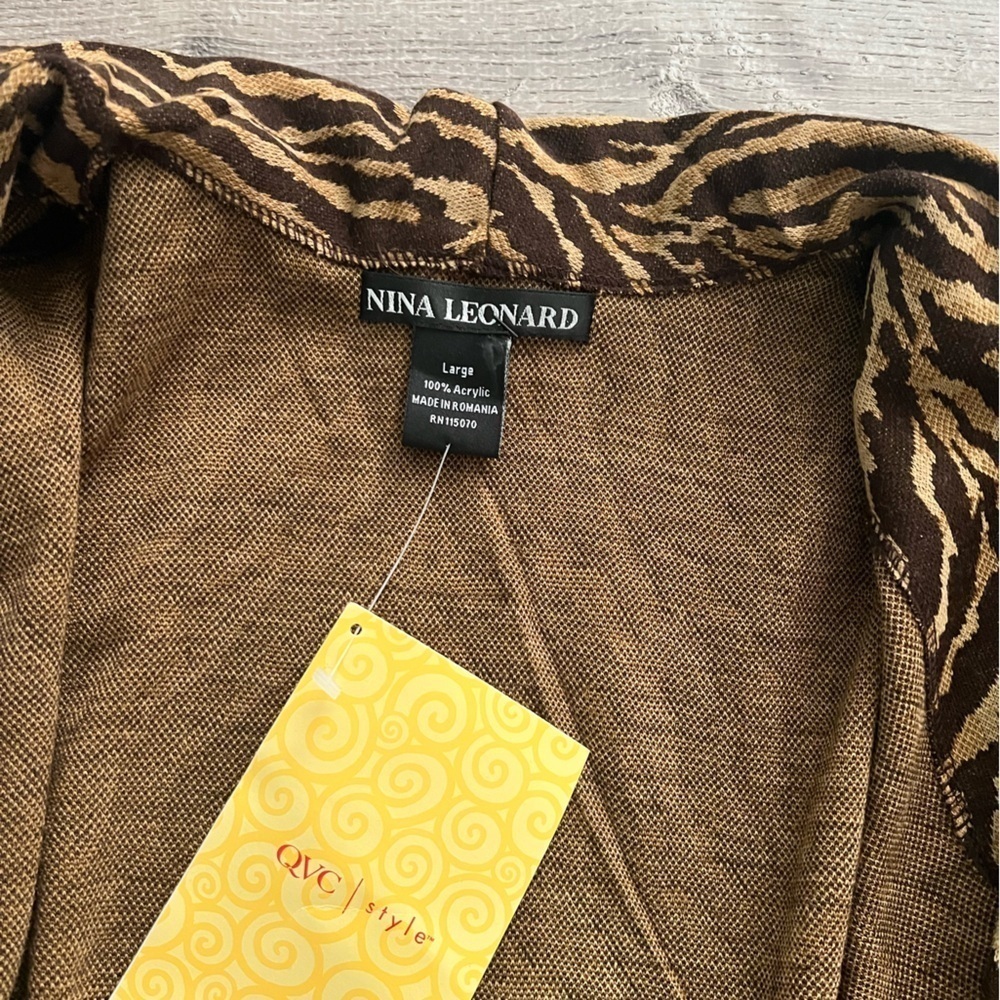 Nina Leonard open cardigan animal tiger print women’s size Large QVC style - Picture 6 of 6